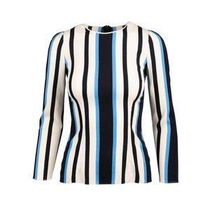 Dolce Gabbana White Blue Black Striped Silk Long Sleeve Blouse XS Small 38